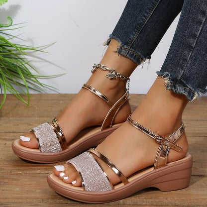 Chaussures d'été 2025 pour femmes, sandales à bout ouvert avec strass