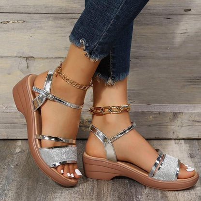Chaussures d'été 2025 pour femmes, sandales à bout ouvert avec strass