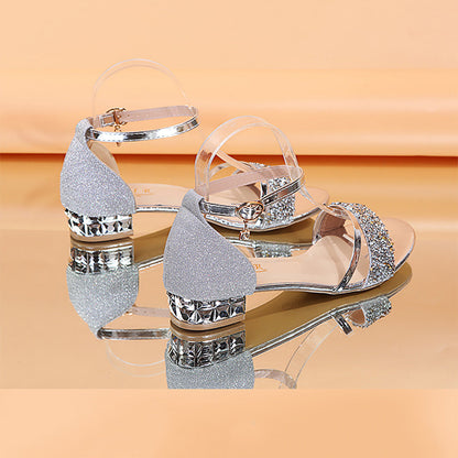 Energyjohn Damen Sommer 2025 Runde Zehenpartie Strass Peep-Toe Sandalen