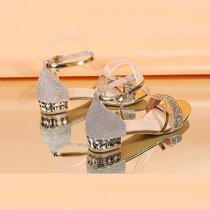Energyjohn Damen Sommer 2025 Runde Zehenpartie Strass Peep-Toe Sandalen