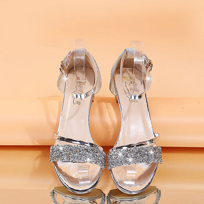 Energyjohn Damen Sommer 2025 Runde Zehenpartie Strass Peep-Toe Sandalen
