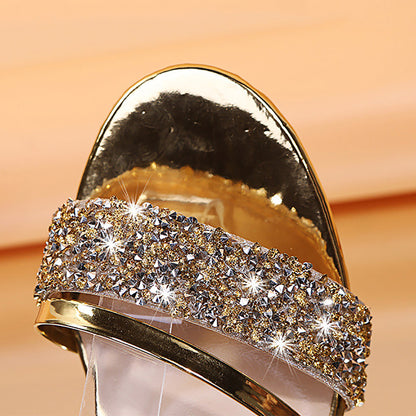Energyjohn Damen Sommer 2025 Runde Zehenpartie Strass Peep-Toe Sandalen