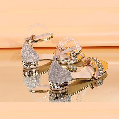Energyjohn Damen Sommer 2025 Runde Zehenpartie Strass Peep-Toe Sandalen
