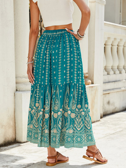 Damen Sommer 2025 Boho Floral High Waist Midi Röcke