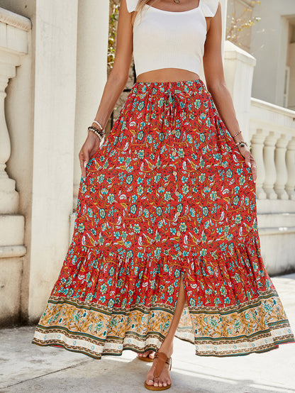 Women's Summer 2025 Beach Pleated A-Line Maxi Skirts