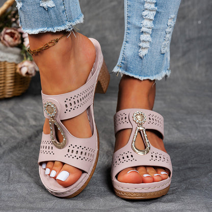 Women Orthopedic Rhinestones Heel Sandals