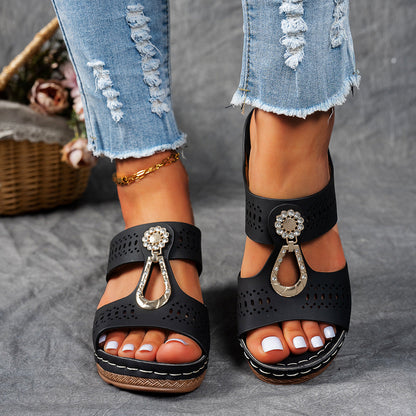 Women Orthopedic Rhinestones Heel Sandals