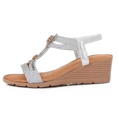 Sandales compensées confortables à plateforme et strass style bohème