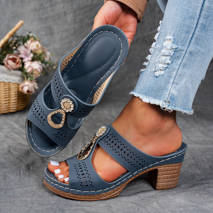 Women Orthopedic Rhinestones Heel Sandals