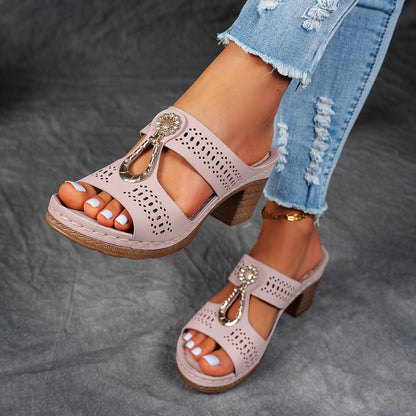 Women Orthopedic Rhinestones Heel Sandals