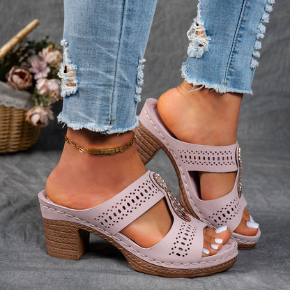 Women Orthopedic Rhinestones Heel Sandals