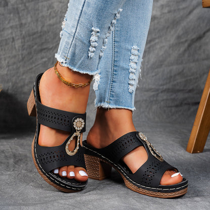 Women Orthopedic Rhinestones Heel Sandals