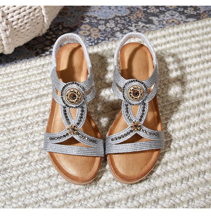 Sandales compensées confortables à plateforme et strass style bohème