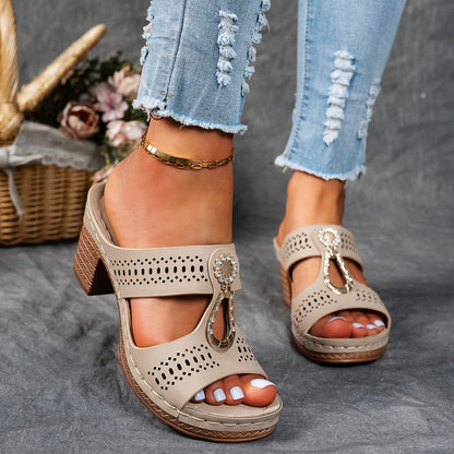 Women Orthopedic Rhinestones Heel Sandals