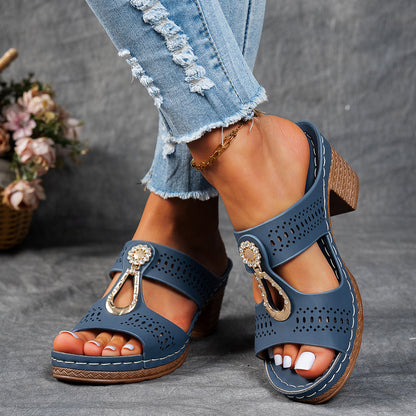 Women Orthopedic Rhinestones Heel Sandals