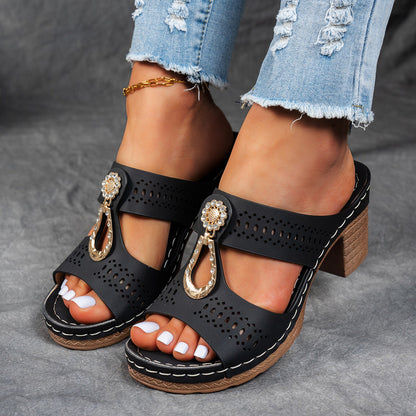Women Orthopedic Rhinestones Heel Sandals