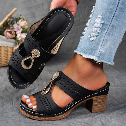 Women Orthopedic Rhinestones Heel Sandals