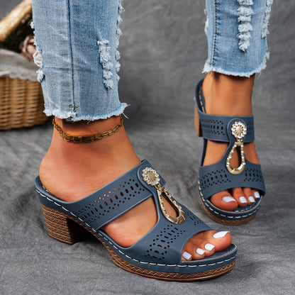 Women Orthopedic Rhinestones Heel Sandals