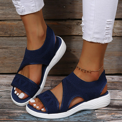 Chaussures d'été décontractées pour femmes, sandales à plateforme creuses en maille à bout ouvert 