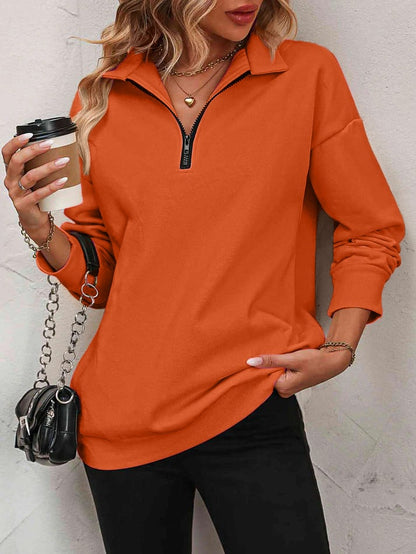 ✨Meilleur Pull Solde✨Sweat-shirt zippé à épaules tombantes pour femme Automne/Hiver