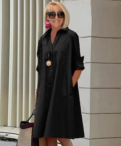 Robe mi-longue à manches longues et col chemise pour femme, nouvelle collection été 2025, avec poches 
