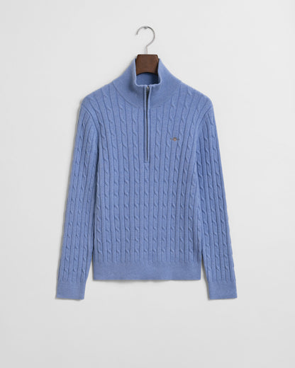 Stretch Cotton Cable Knit Half-Zip Sweater