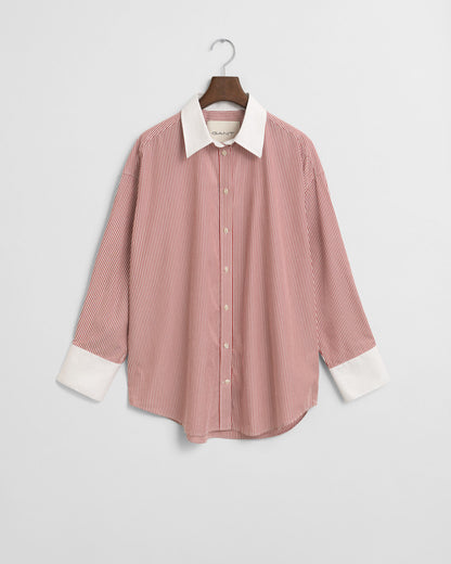 Oversized Contrast Collar Striped Shirt
