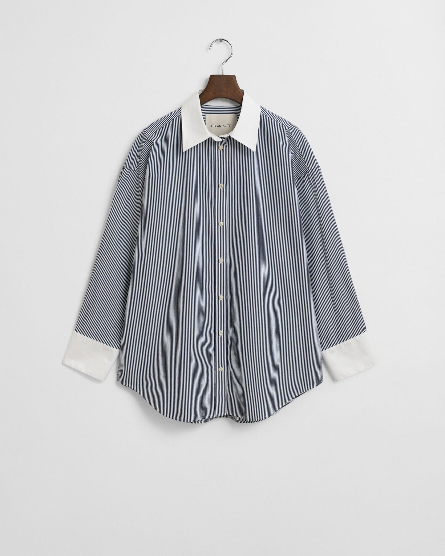 Oversized Contrast Collar Striped Shirt