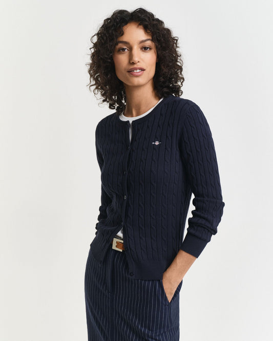 Stretch Cotton Cable Knit Cardigan