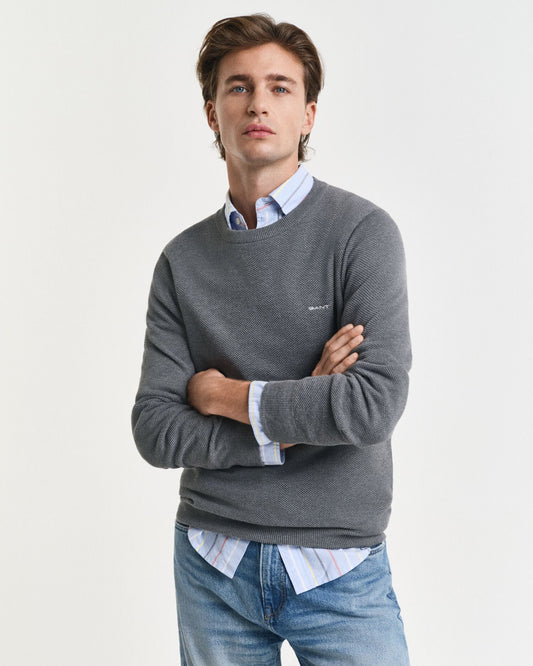 Cotton Piqué Crew Neck Sweater