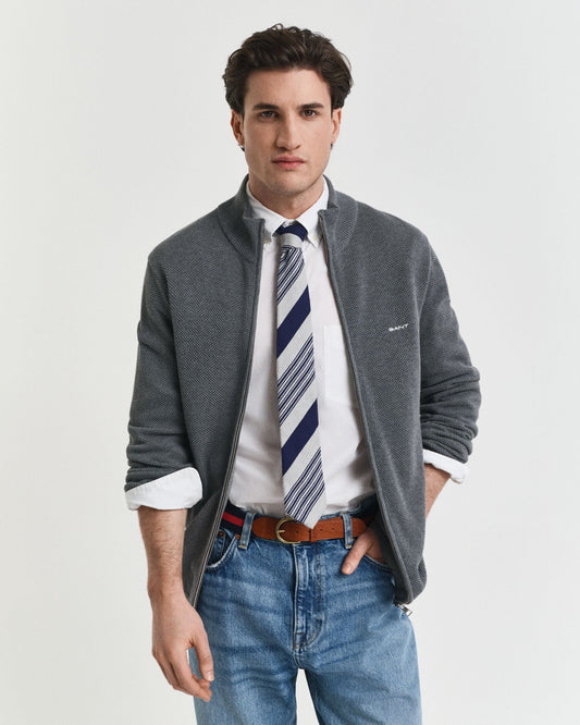 Cotton Piqué Zip Cardigan