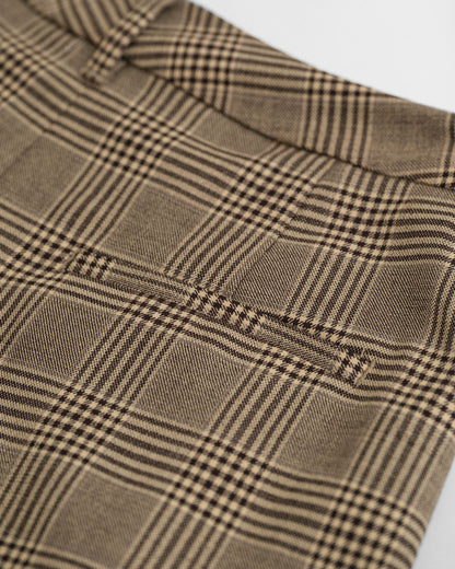 Checked Pleated Wool Blend Pants