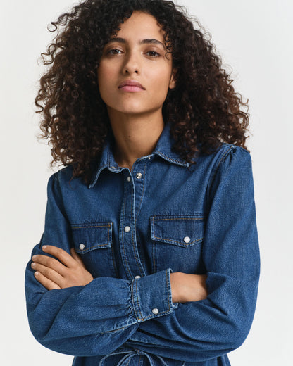 Puff Sleeve Denim Dress