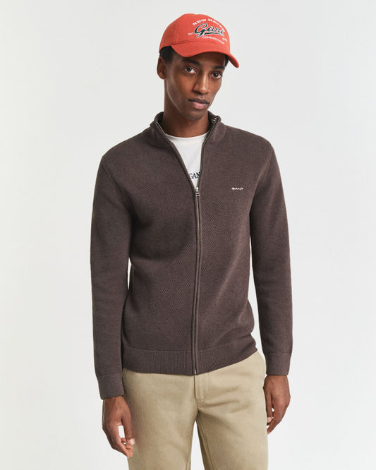 Cotton Piqué Zip Cardigan