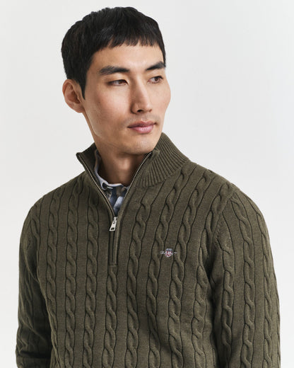 Cotton Cable Knit Half-Zip Sweater