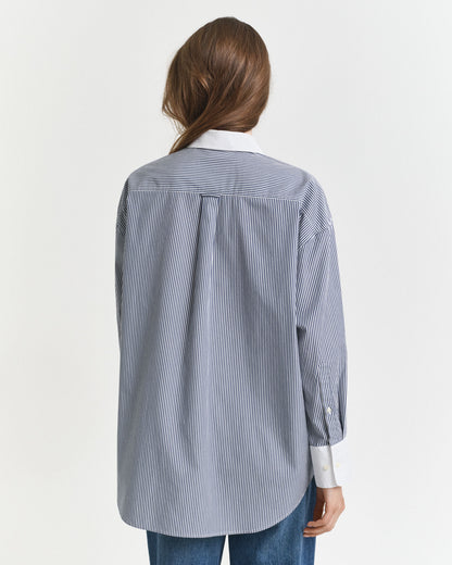 Oversized Contrast Collar Striped Shirt