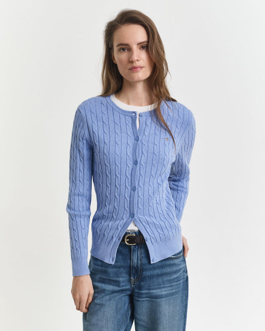 Stretch Cotton Cable Knit Cardigan