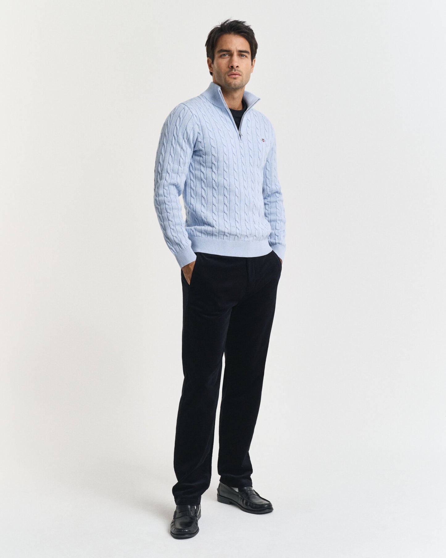 Cotton Cable Knit Half-Zip Sweater