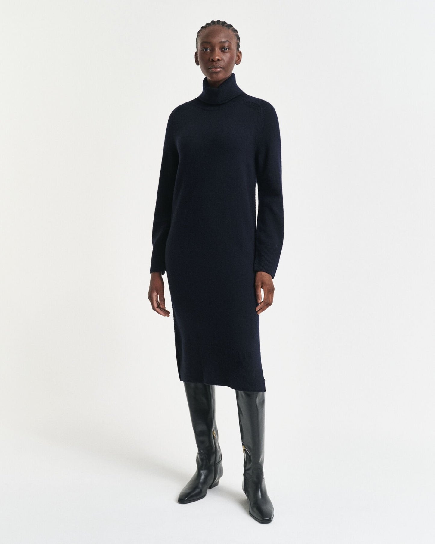 Knit Detail Turtleneck Dress