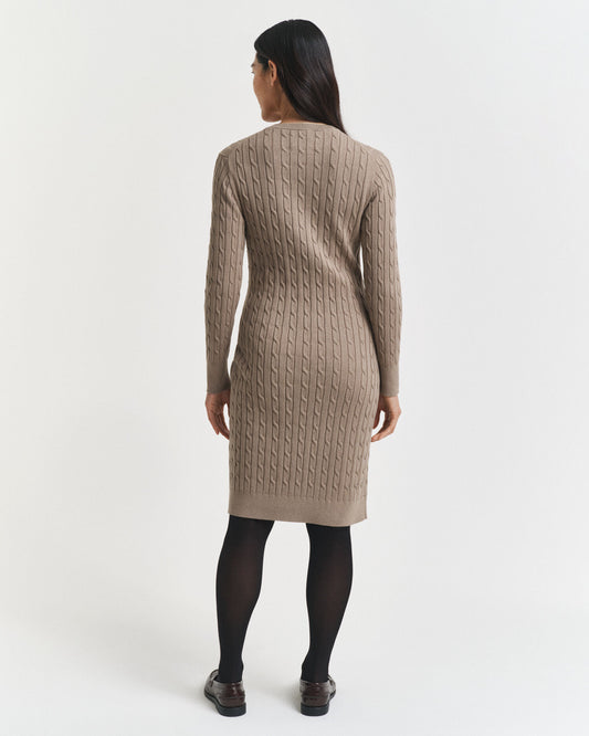 Stretch Cotton Cable Knit Crew Neck Dress