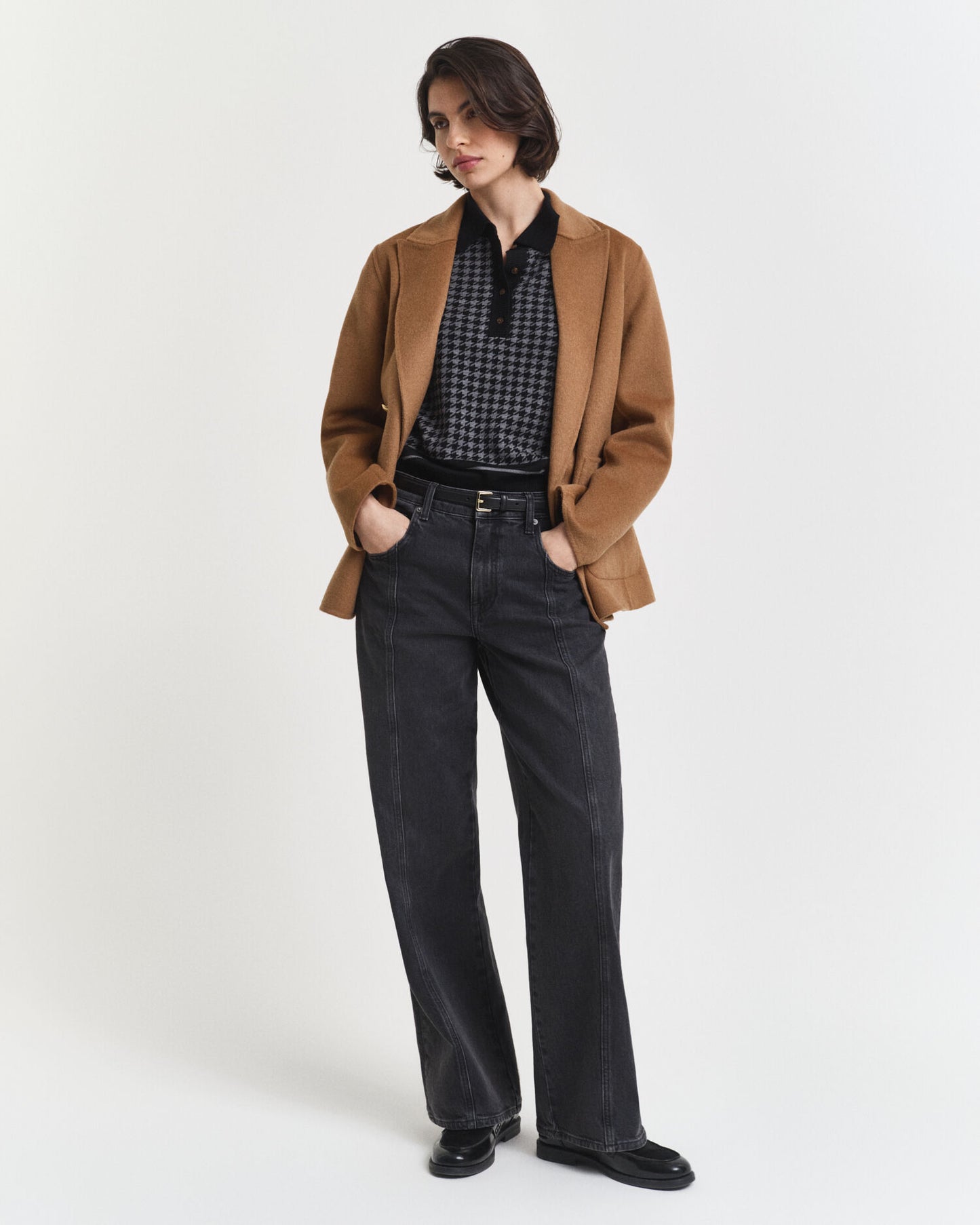 Houndstooth Jacquard Polo Sweater
