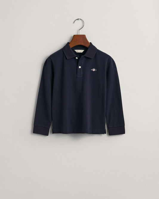 Kids Shield Long Sleeve Piqué Polo Shirt