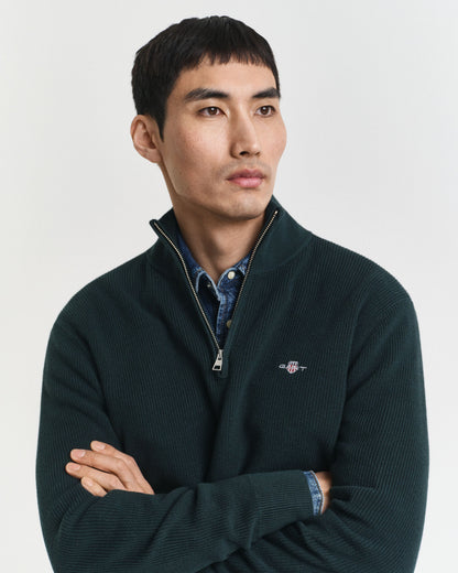 Ribbed Cotton Merino Wool Half-Zip Sweater