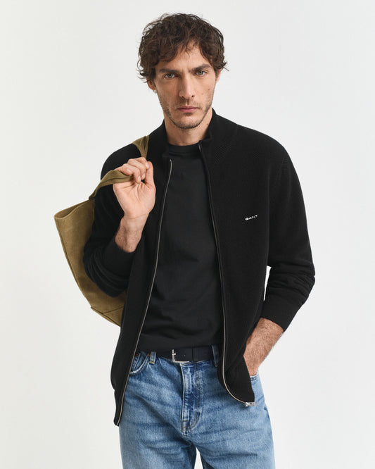 Cotton Piqué Zip Cardigan