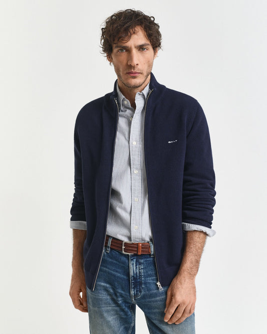 Cotton Piqué Zip Cardigan