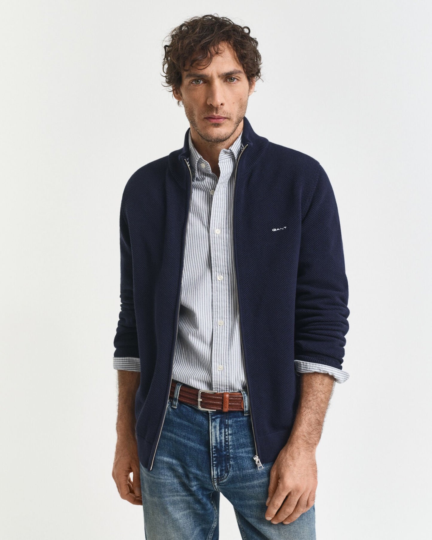 Cotton Piqué Zip Cardigan